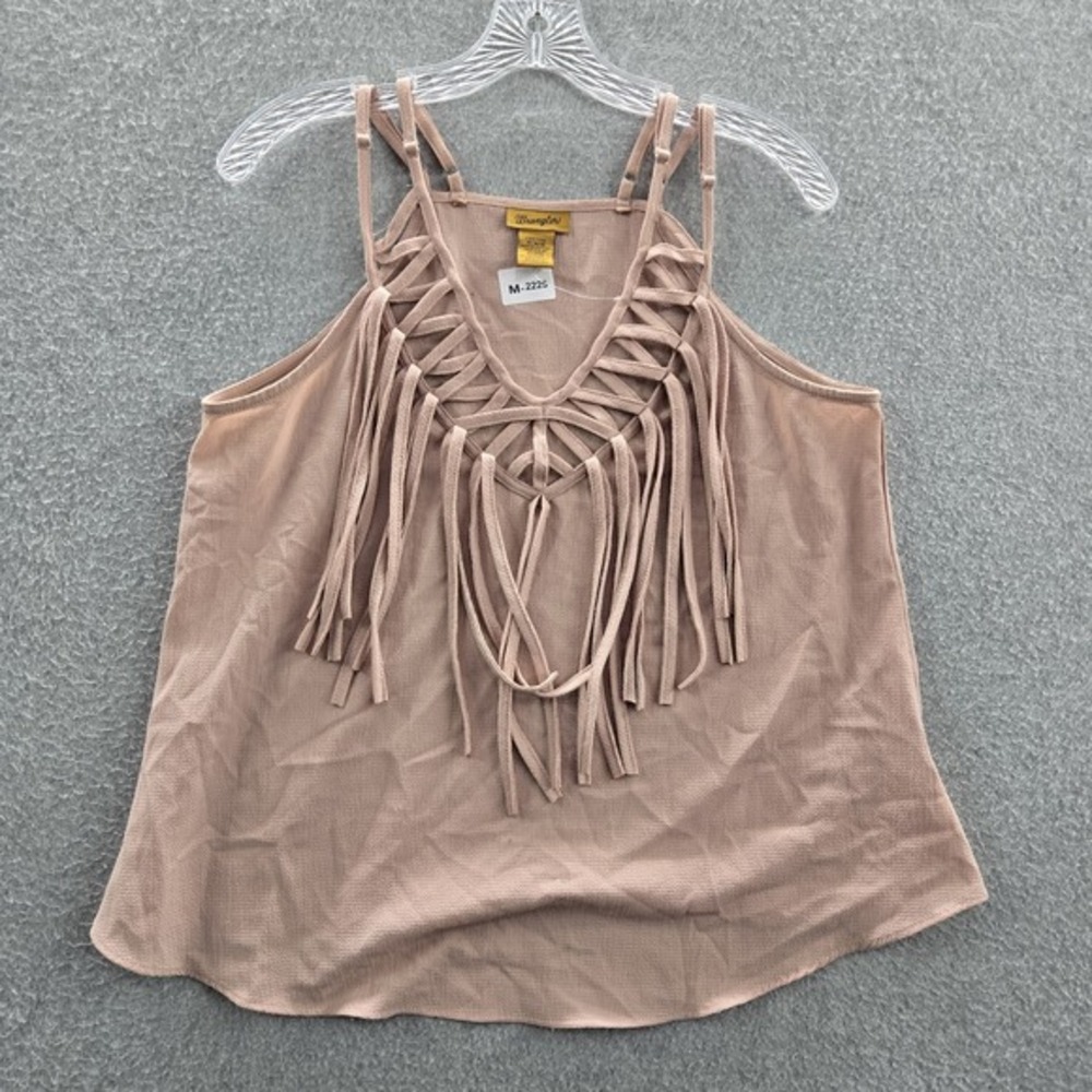 Wrangler Women Tank Top M Blush Fringe LW6720K V-Neck READ